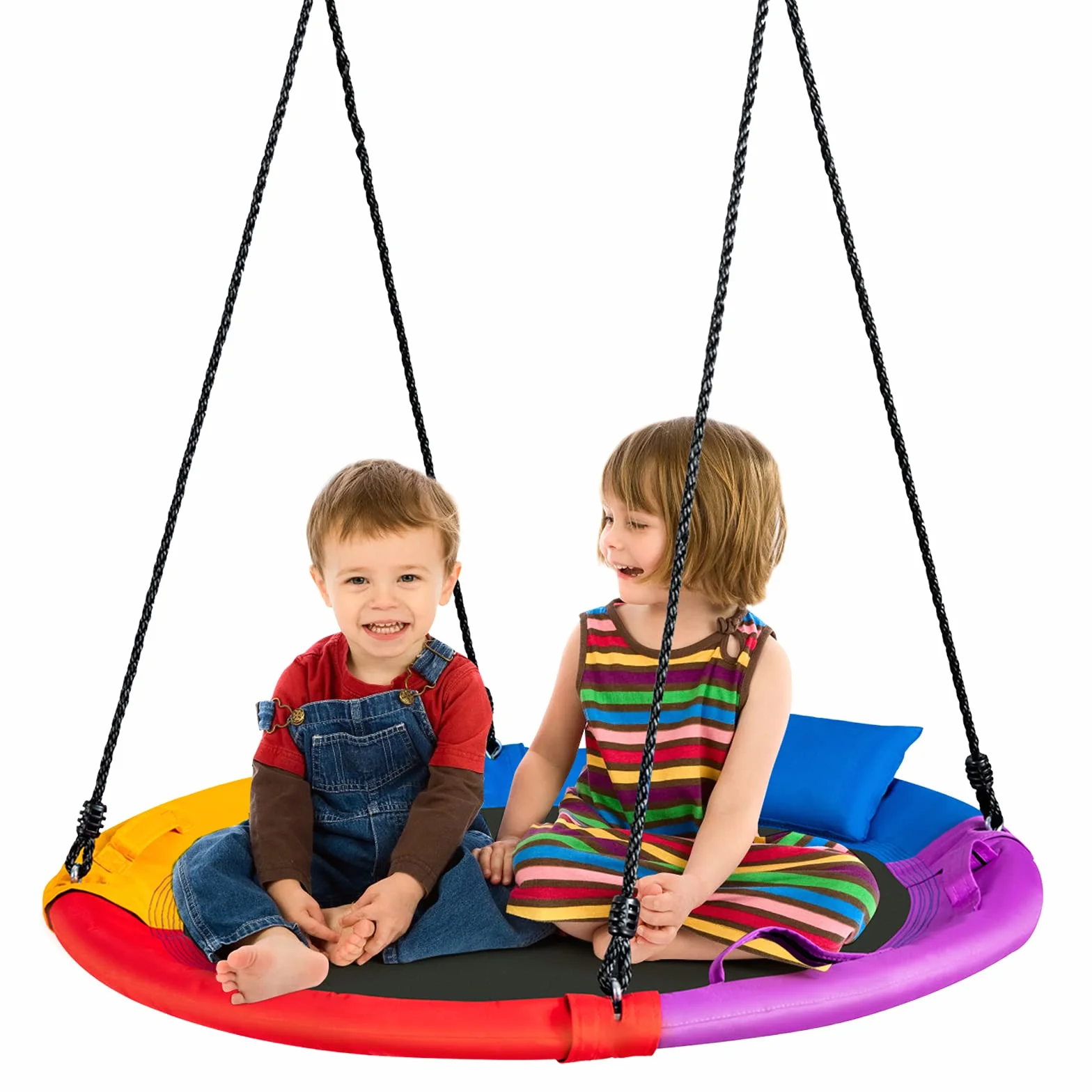 COSTWAY Balançoire Nid d'Oiseau Ø100 CM, Charge Max 150 KG, Balançoire Ronde pour Enfants et Adultes, Hauteur Réglable 100-180 CM, pour Jardin, Aire de Jeux (Coloré)