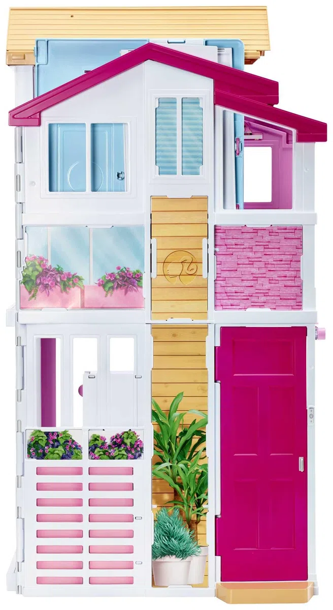 Barbie Mobilier Grande Maison de poupée de Luxe à 2 étages et 4 pièces Dont Cuisine, Chambre, Salle de Bain et Accessoires, Jouet pour Enfant, DLY32 | Ascenseur, balançoire, meubles et accessoires, pliable pour la portabilité et les voyages (exclusivité A