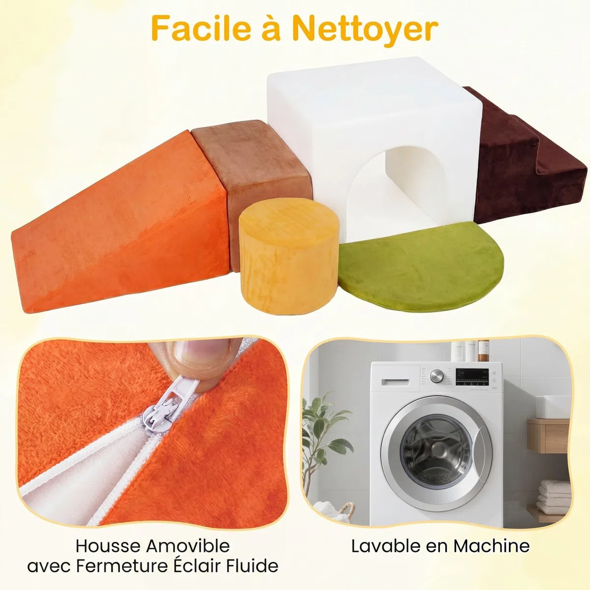 COSTWAY 6PCS Parcours Motricité Bébé en Mousse avec Housse Amovible et Lavable en Velours, Module Motricité Bébé avec Diverses Couleurs & Formes, Jouets Éducatifs Intérieur pour Ramper Grimper (Blanc)