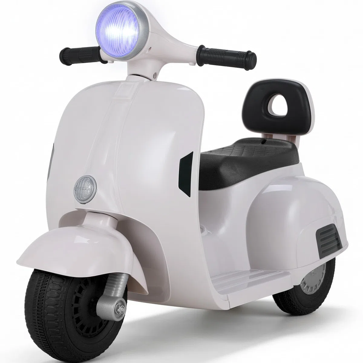 MAMIZO Moto Électrique pour Enfants 6V, Moto Électrique à 3 Roues, Marche Avant et arrière, avec Dossier, Phare, USB, pédale, Musique, 72 x 56 x 37 cm, 2km/h, Max 20kg, pour Enfants de 3-6 Ans, Blanc