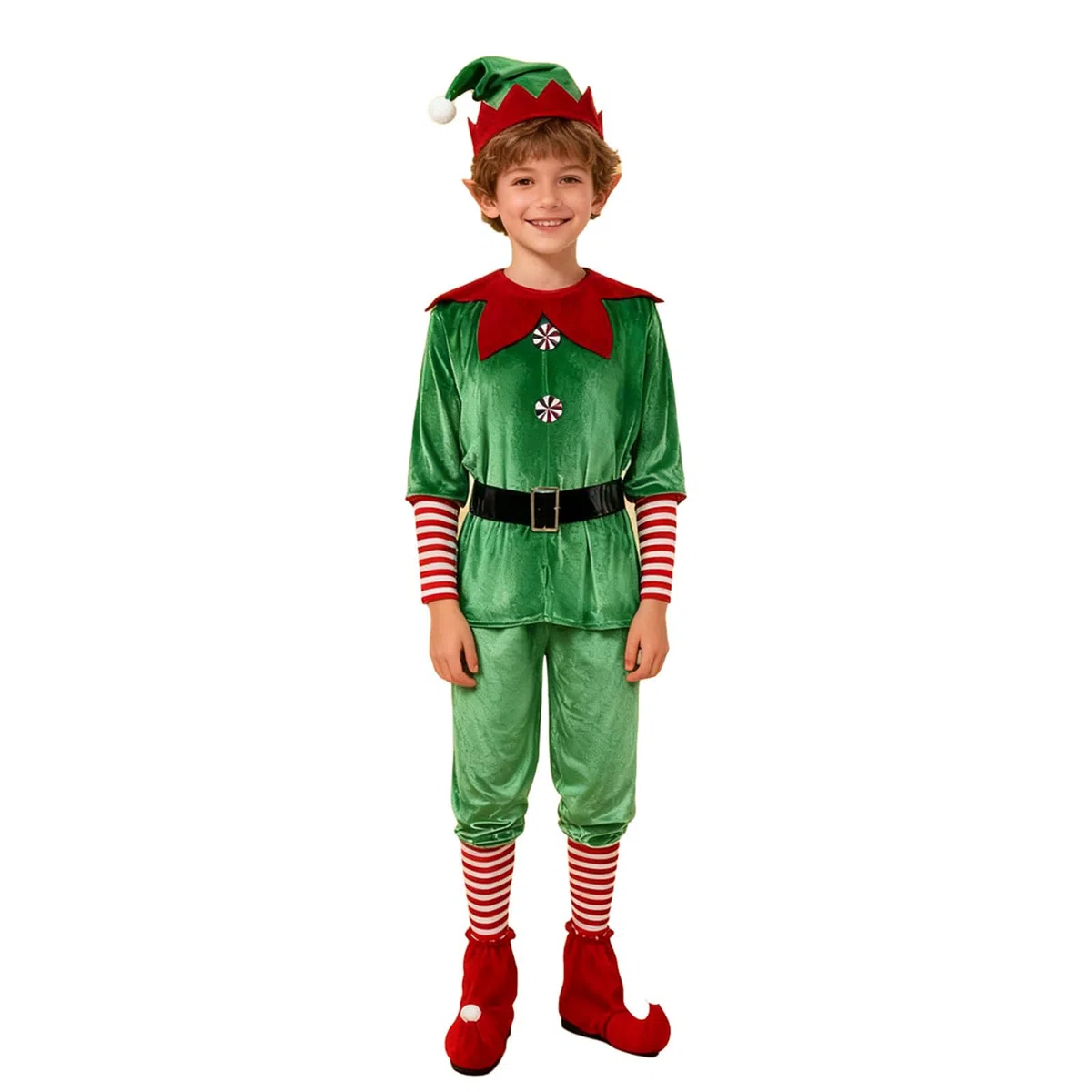 Generisch Costume de Père Noël pour enfants : chemisier, pantalon, bonnet, couvre-bottes – Parfait pour les garçons adolescents, pour le cosplay, les spectacles de réunions de famille.