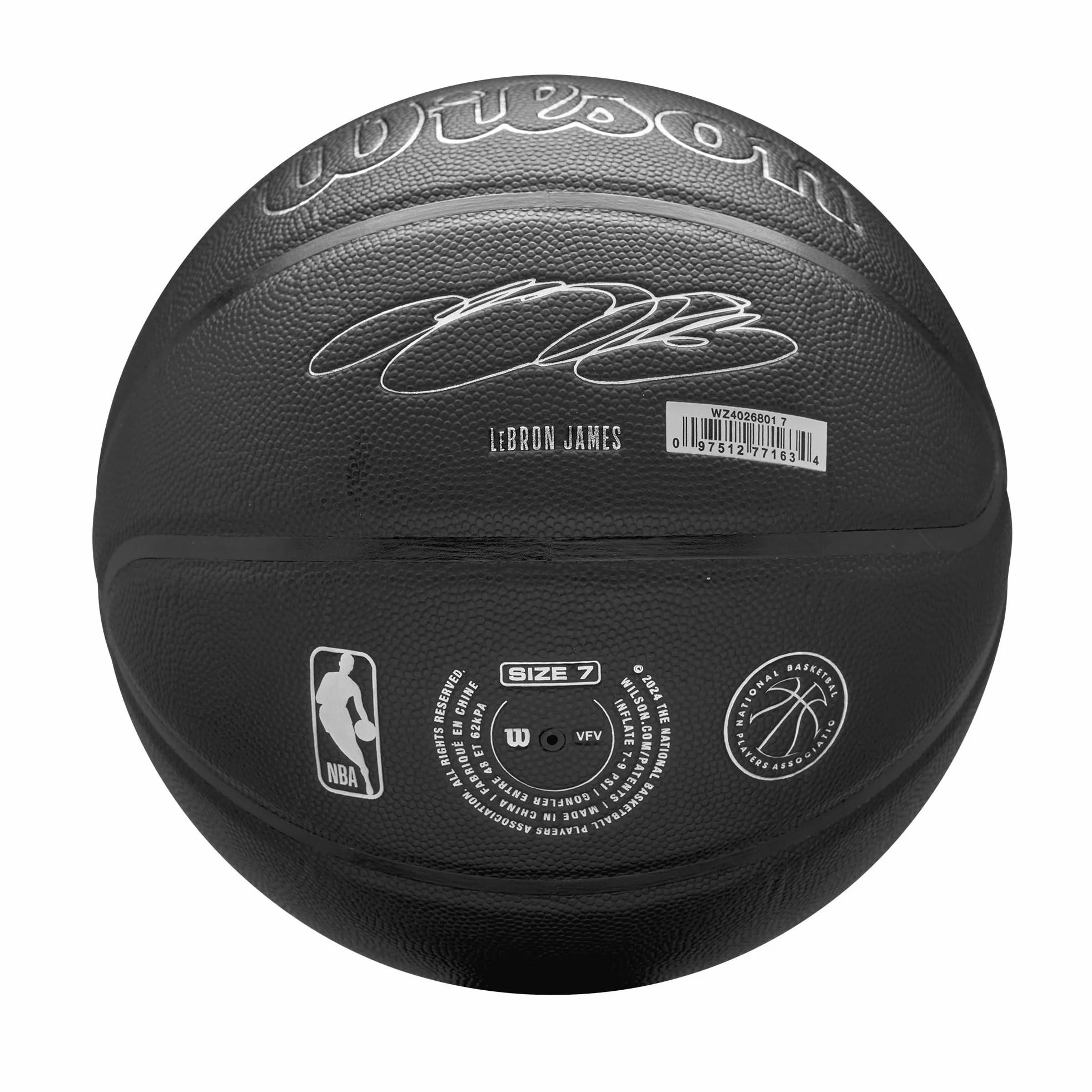 WILSON Evergreen NBA Player, Ballon de Basket, Revêtement Pure Touch, Idéal pour Extérieur, Résistant Aux Intempéries, Joueur: James, Couleur: Noir, Taille: 7