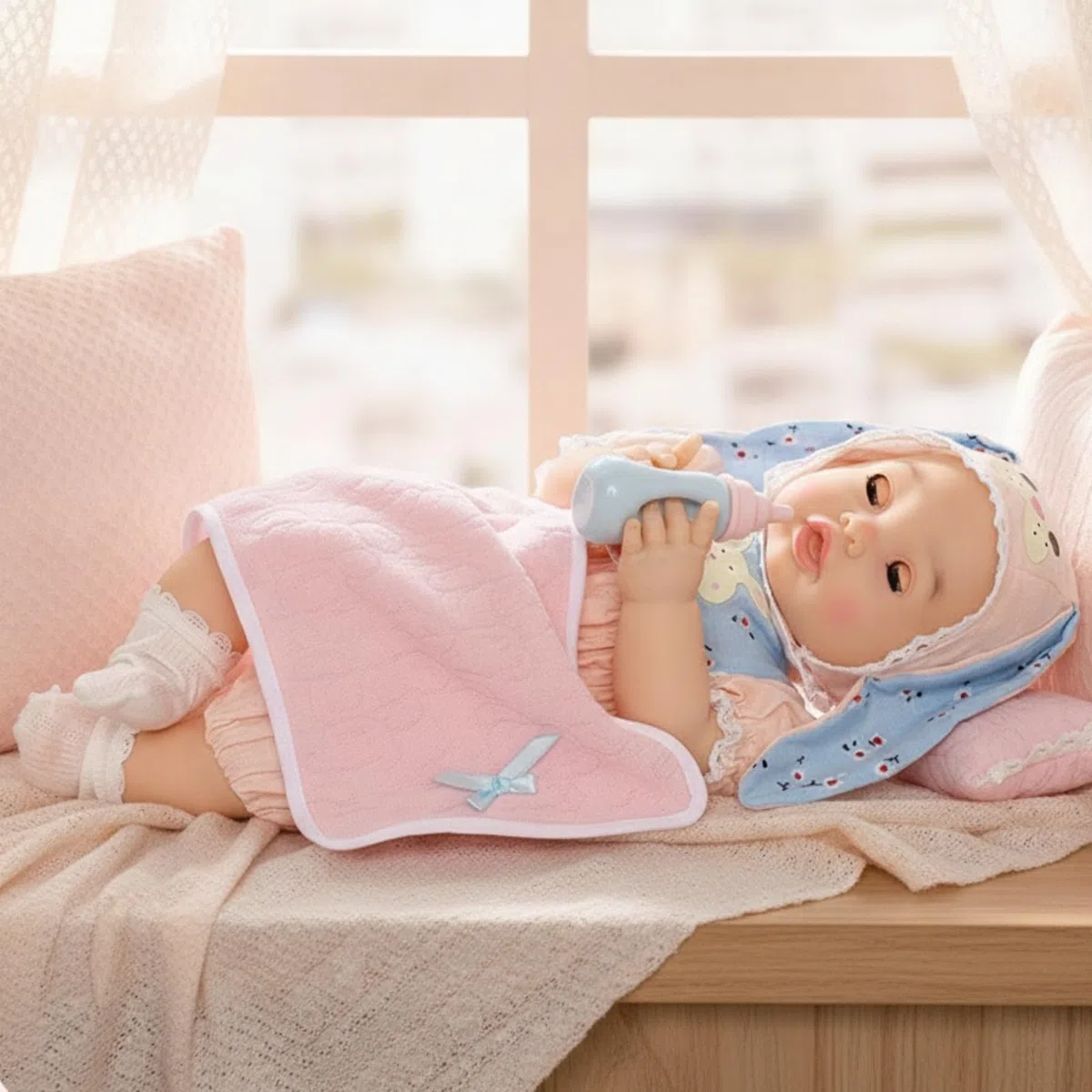 Poupée Bébé avec Tétine Interactif Bébé Jouet avec Couverture Qui Parle Poupée Interactive pour Enfants, Tout-Petits