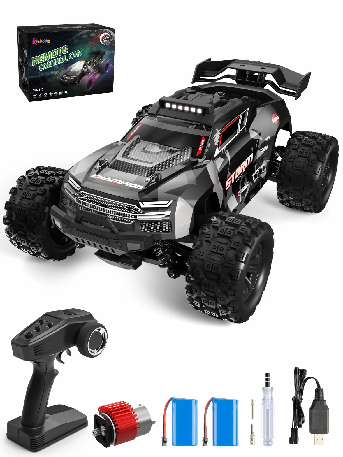 Kiztoys Voiture Télécommandée 1:18 4WD 40 km/h RC Tout Terrain | 2,4 GHz, Avec Lumières, Grande Autonomie, Réaction Rapide, Buggy Radiocommandée, Jouet Cadeau pour Enfant Adulte, 8+