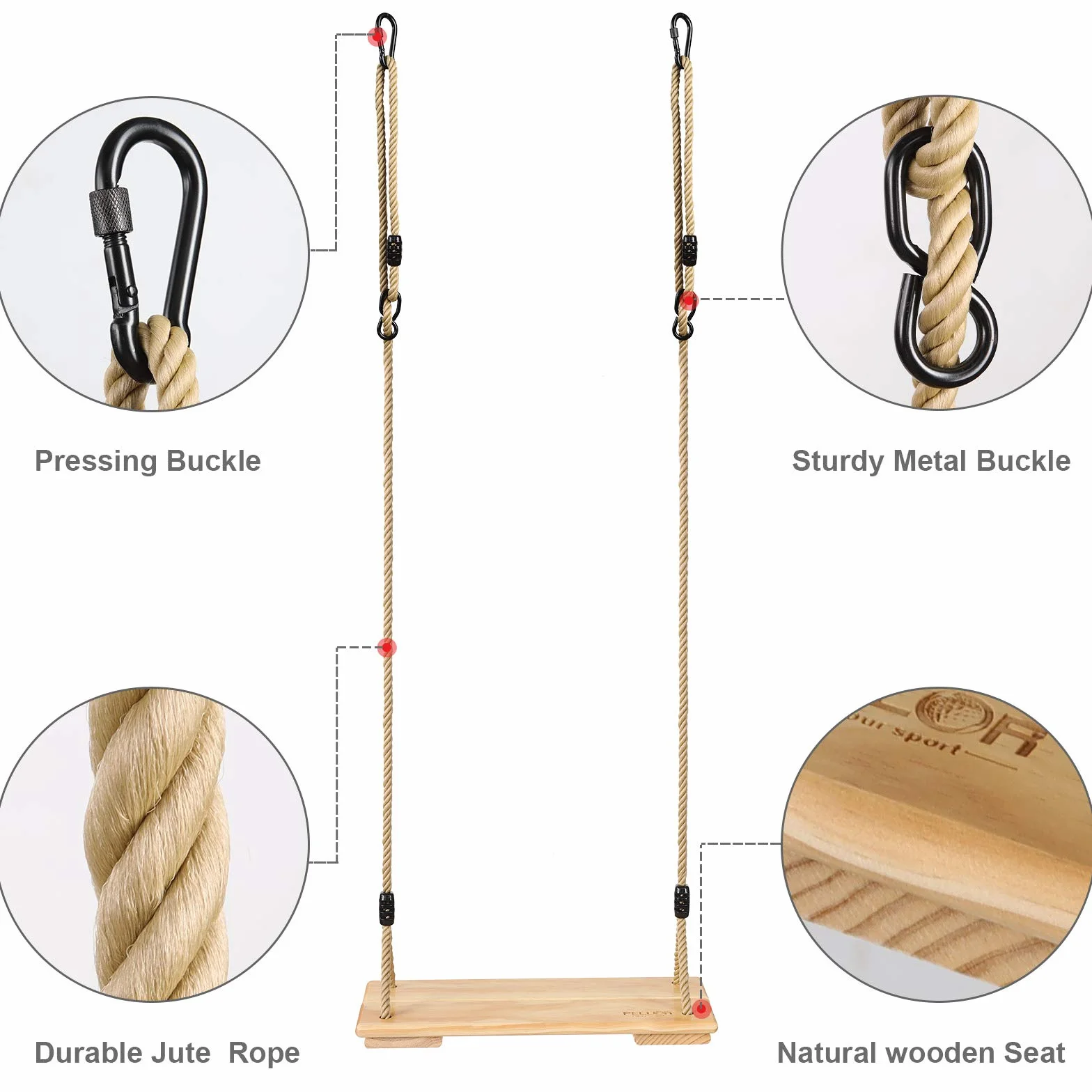 PELLOR Balançoire Enfants Adulte Agres Siège Suspendu Swing Outdoor Arbre Bois Jeux Portique Toboggan Extérieur Intérieur