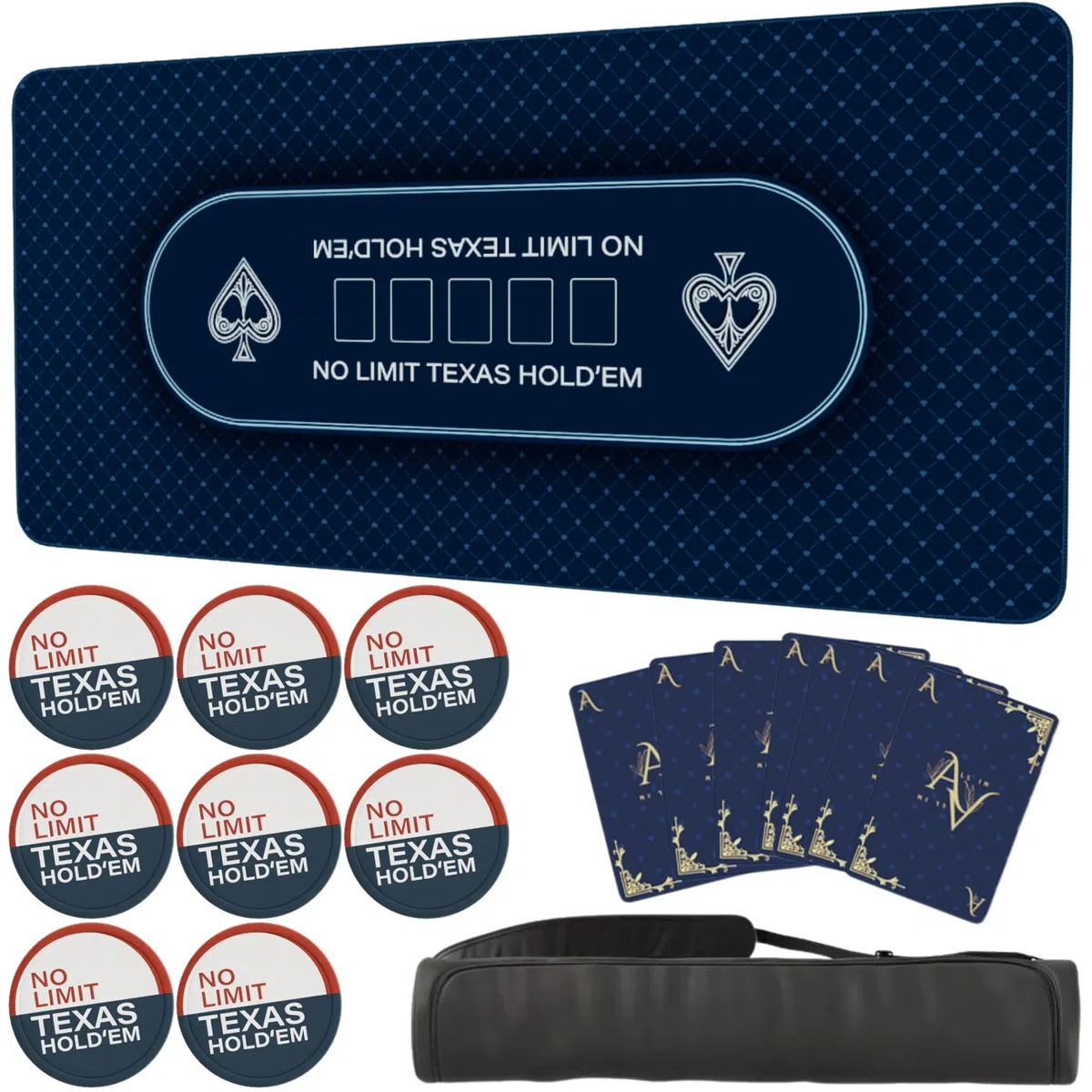 Elil - Tapis de Poker | Plateau de Table de Poker Pliable pour Une Installation Facile | Plateau de Table de Poker Portable | Idéal pour Les Jeux à Domicile | pour 8 à 10 Joueurs (Bleu Classique)