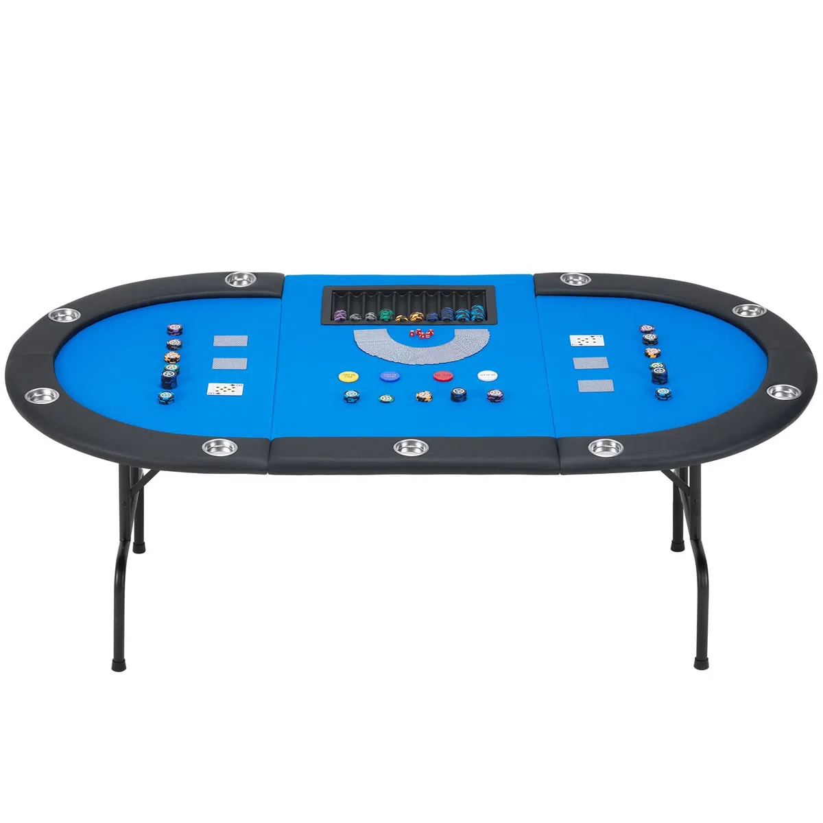 AVAWING Table de poker pliable pour 9 joueurs, table de jeu avec porte-gobelet en acier inoxydable, table de poker