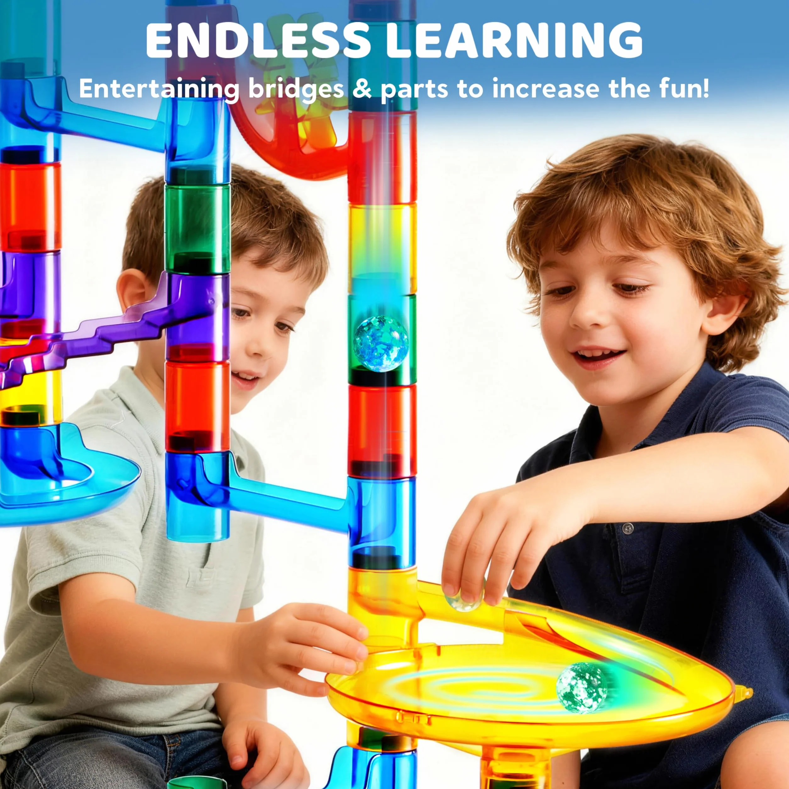 JOYIN Circuits de Billes Ensemble de Marble Run (170 pièces), Jouet de Bloc de Construction Educatif STEM (120 pièces en Plastique + 50 Billes de Verre)