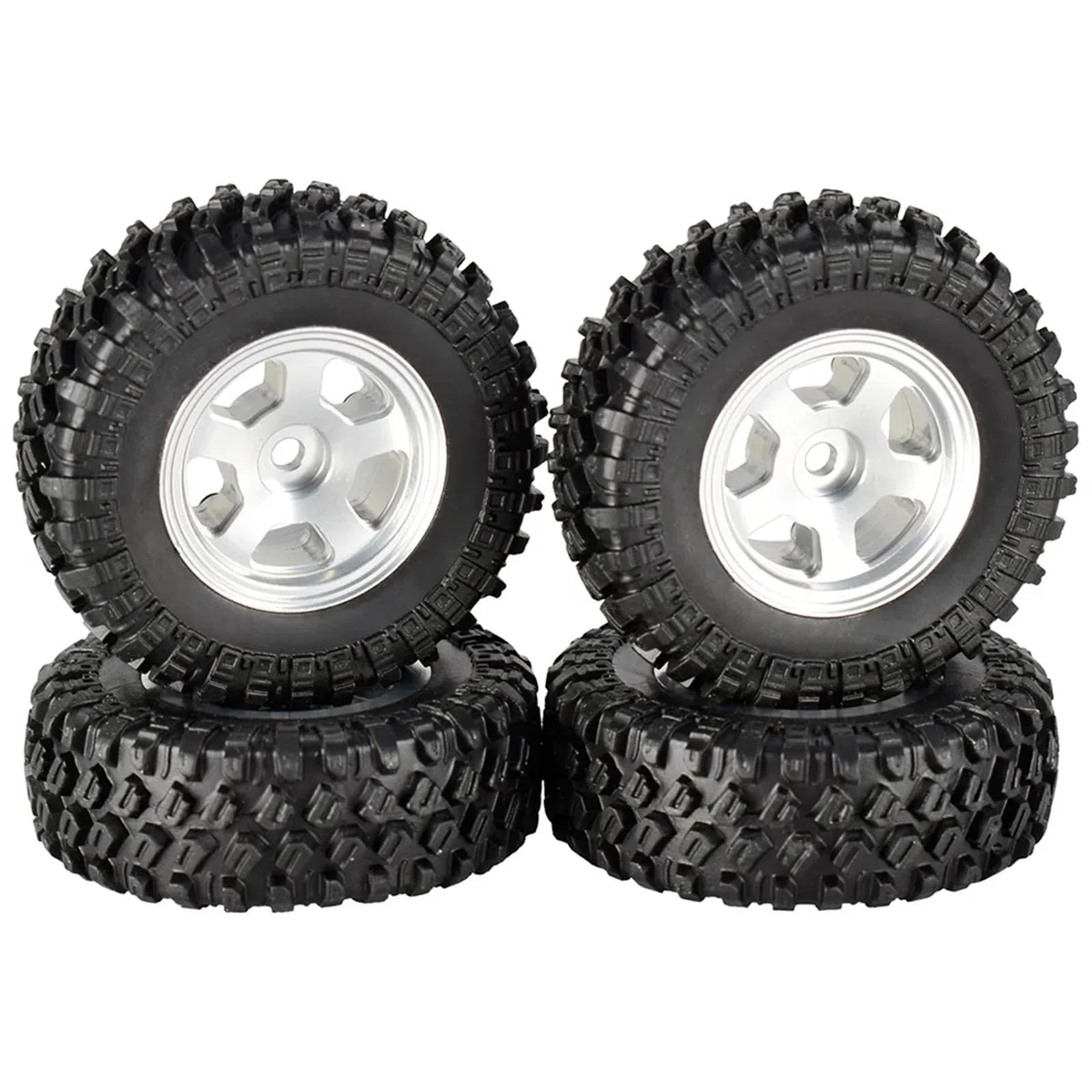 RC Pneus Jante Compatible avec Axial pour SCX24 90081 pour RGT, Roues 49x18mm, Jantes À Billes Métalliques, Pneus en Caoutchouc pour Voiture sur Chenilles 1/24 RC, Pièce Mise À Niveau