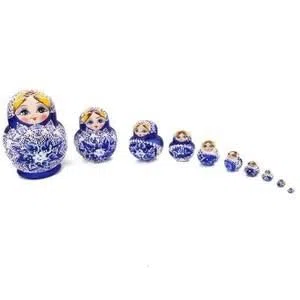 Poupées Russes Série de 10 pièces/Poupées Russes Matriochkas en Bois Peints- Bleu