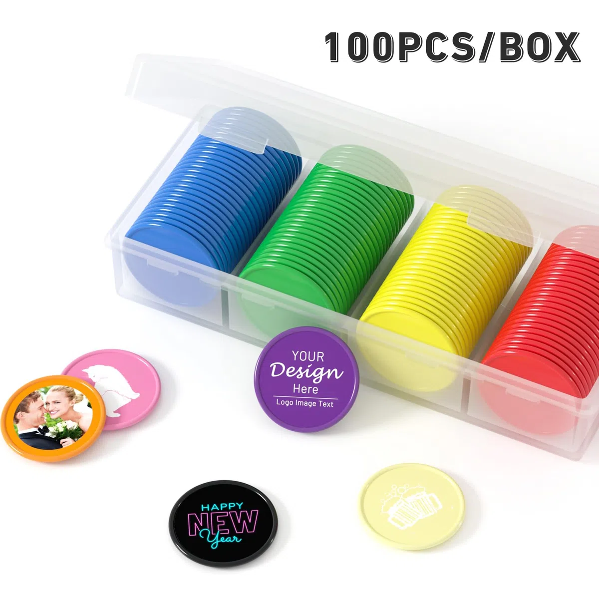 Lot de 200 jetons de poker personnalisés, impression double face en couleur, impression de votre propre logo personnel, texte et image, lot pour jetons de bar, fête, jour commémoratif, golf et cadeaux