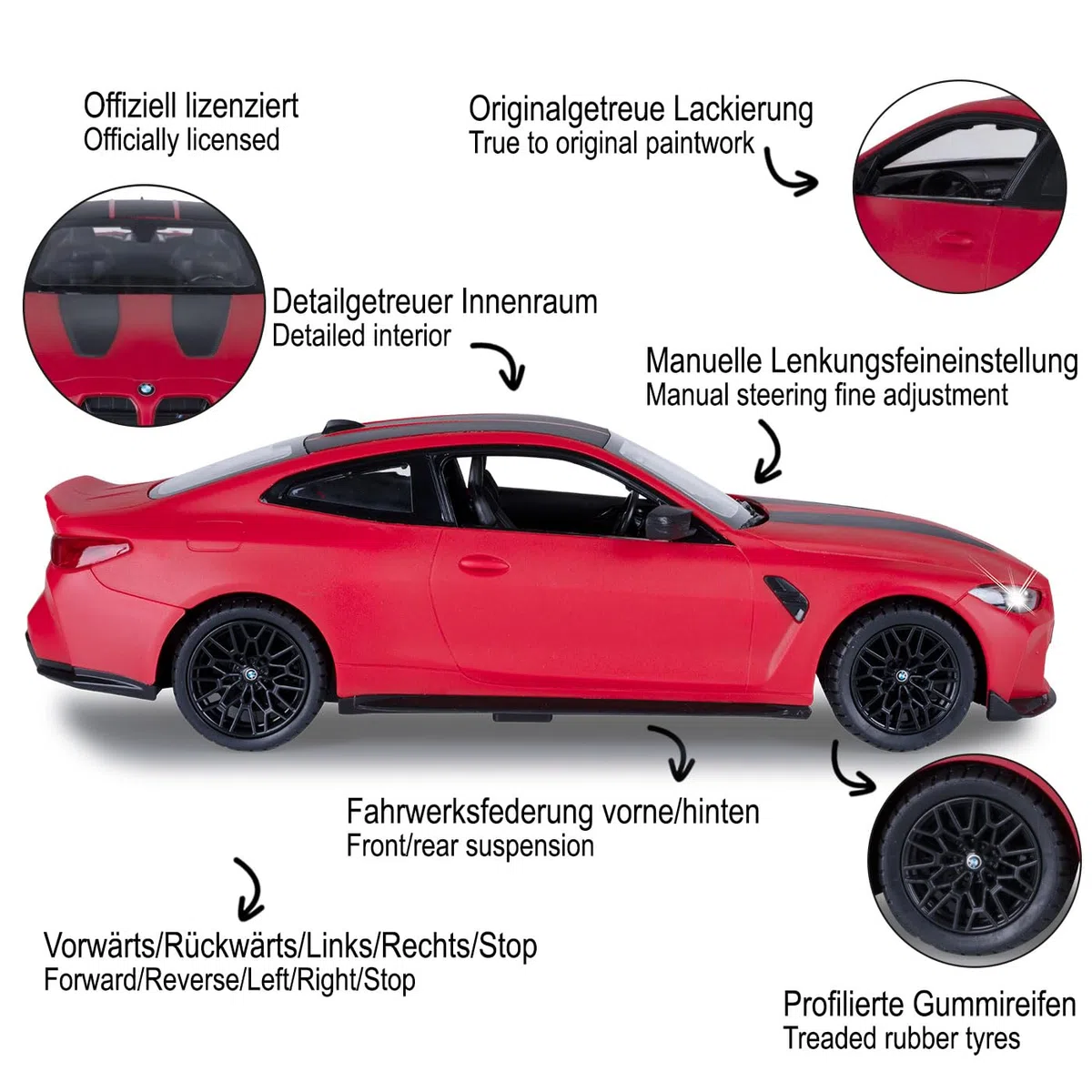 JAMARA Voiture de Course télécommandée BMW M4 CSL 402270 - Échelle 1:16 - Rouge - 2,4 GHz - pour Enfants à partir de 6 Ans - Idée Cadeau