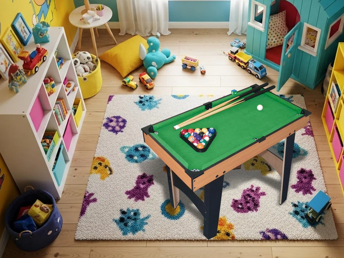 Teorema 63770 Table de Billard en Bois pour Enfants avec Boules et Accessoires