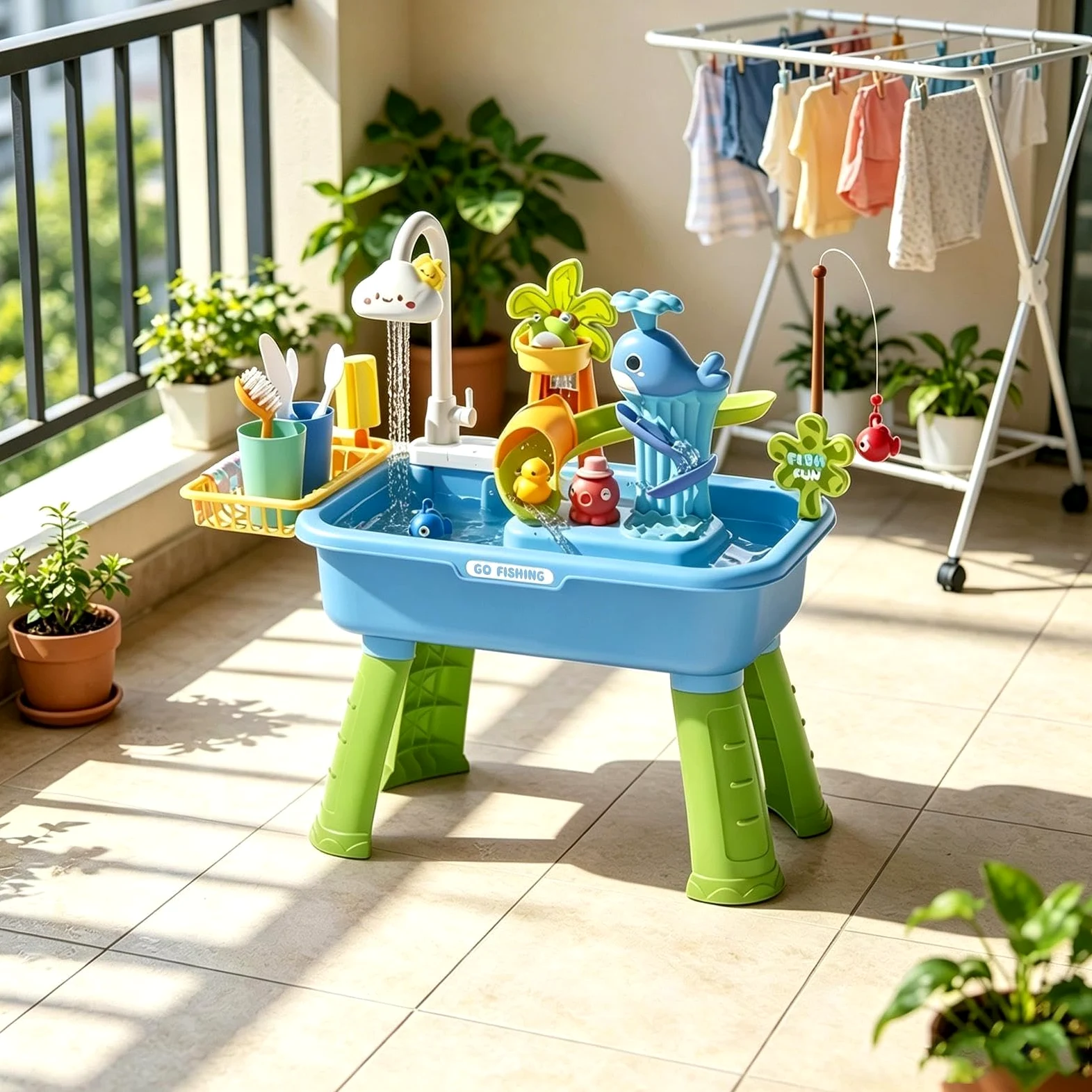 Table D'Activités Aquatiques | D'Été, Évier Cuisine | pour Garçons Filles Préscolaires Terrasse Plage Camping Maison Salle De Jeux Vacances