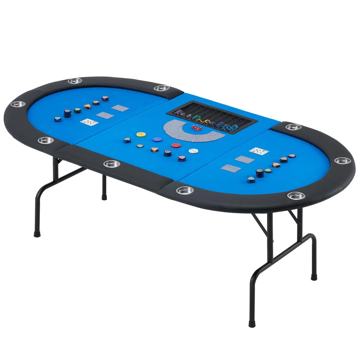 AVAWING Table de poker pliable pour 9 joueurs, table de jeu avec porte-gobelet en acier inoxydable, table de poker