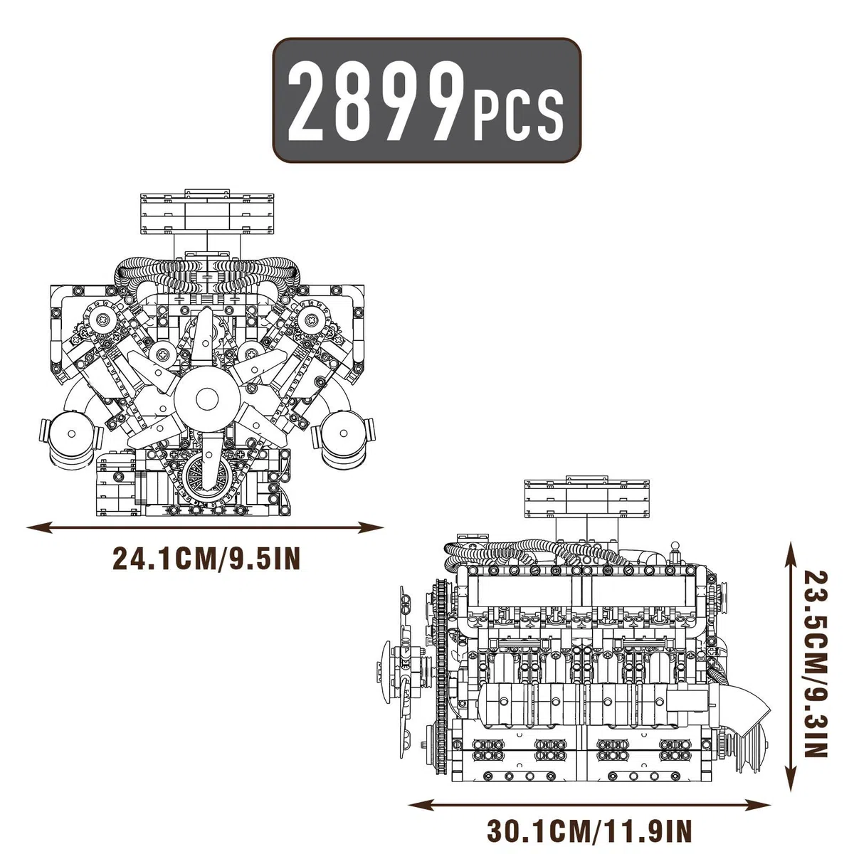Mould King 10182 Technique V8 Kit de construction moteur avec boîte à piles Engine Kit de modélisation Pièces de collection Cadeaux pour adultes (2250 pièces)