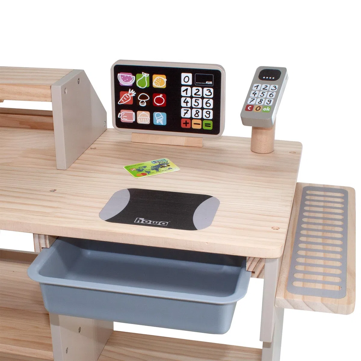 Magasin de Jouets en Bois Howa avec Caisse enregistreuse Jouet 47551 | avec caisse enregistreuse, tableau noir, vitrine, sonnette (naturel/beige)