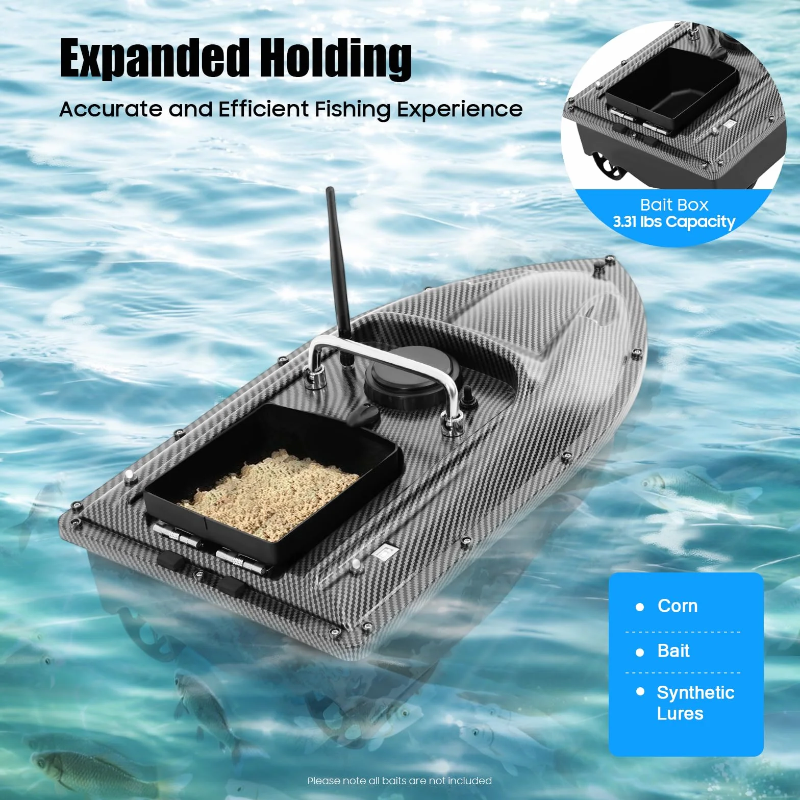 Bateau Amorceur Télécommandé 500m Bateau à Appât sans Fil pour Pêche Carpe Auto Cruise avec Batterie Grande Capacité Coque Profilée Résistant Vent et Vagues pour Lac et Étang