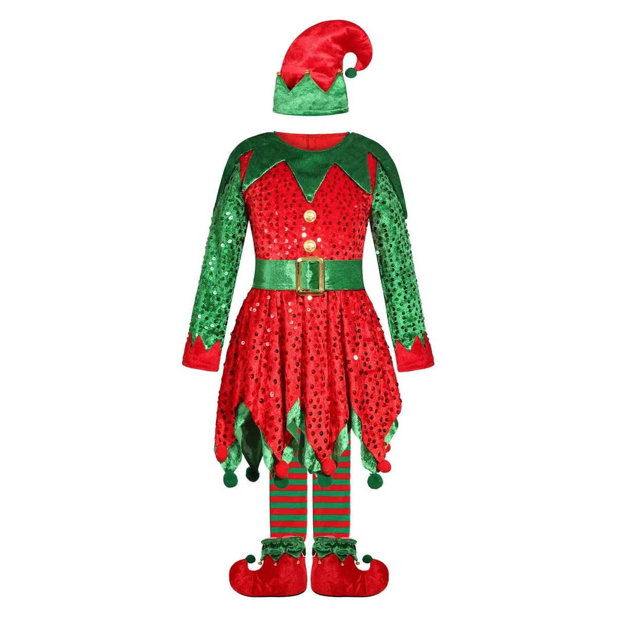 Generisch Costume de Père Noël pour enfant fille - Vert - Costume de fée - Pour festival, fête, performance, cosplay, Noël